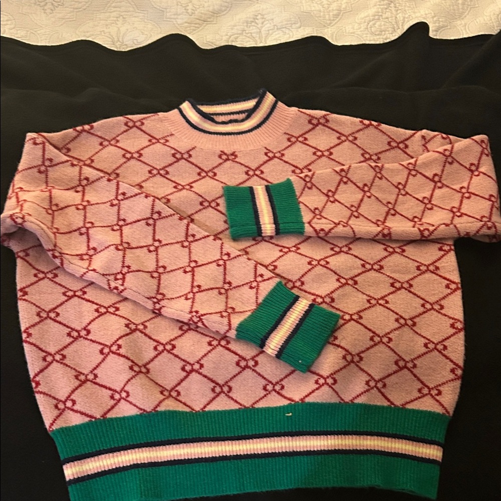 Pink and Green Patterned Men's Sweater